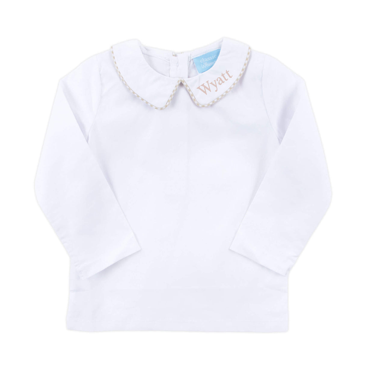 White Long Sleeve Undershirt with Tan Trim