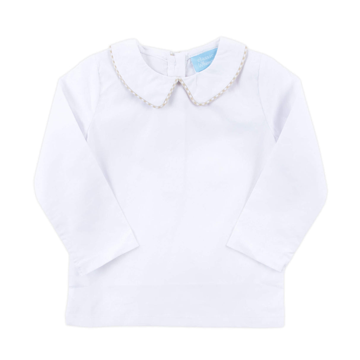 White Long Sleeve Undershirt with Tan Trim