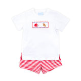 Red Check Football Smocked Short Set