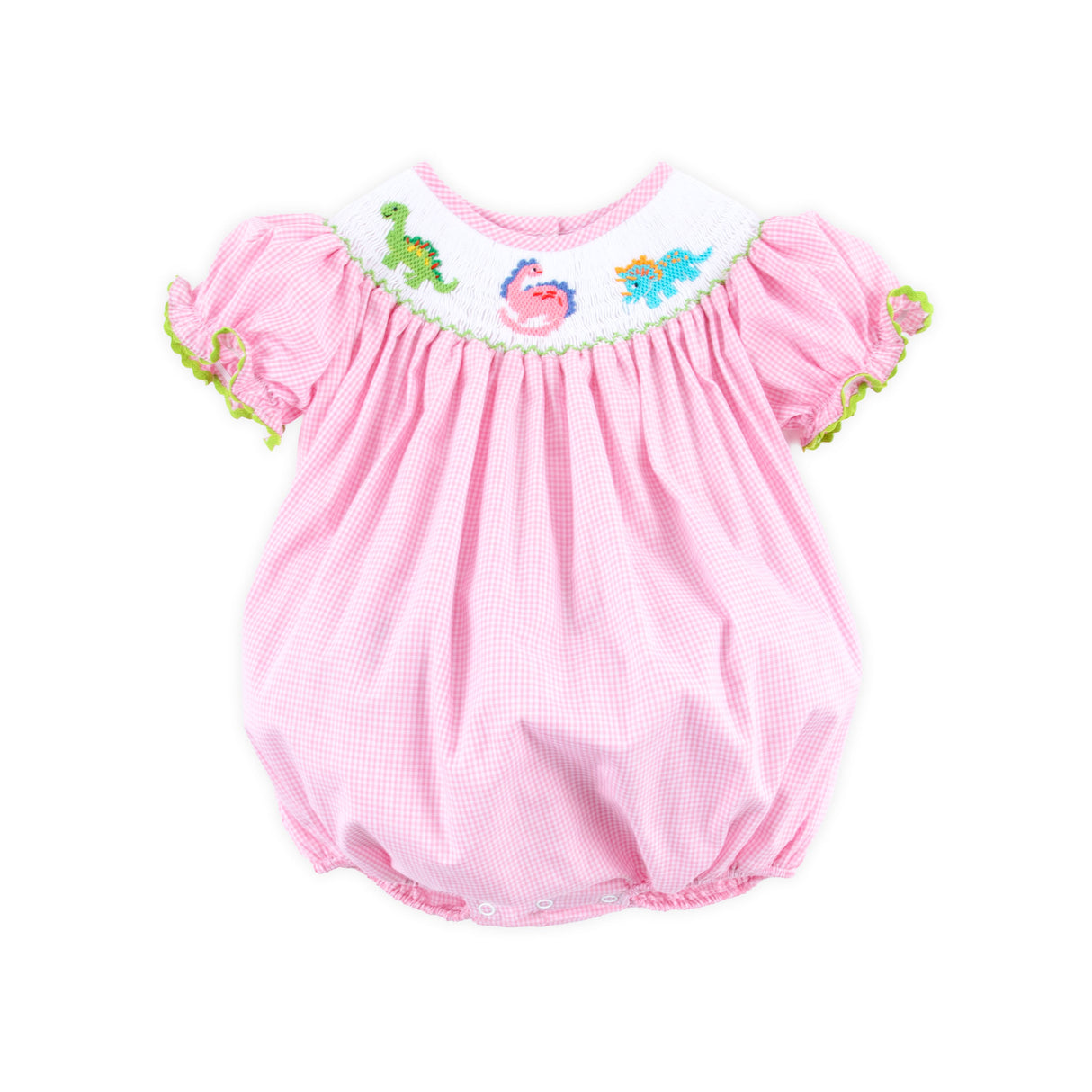 Dinosaur Smocked Pink Gingham Bubble