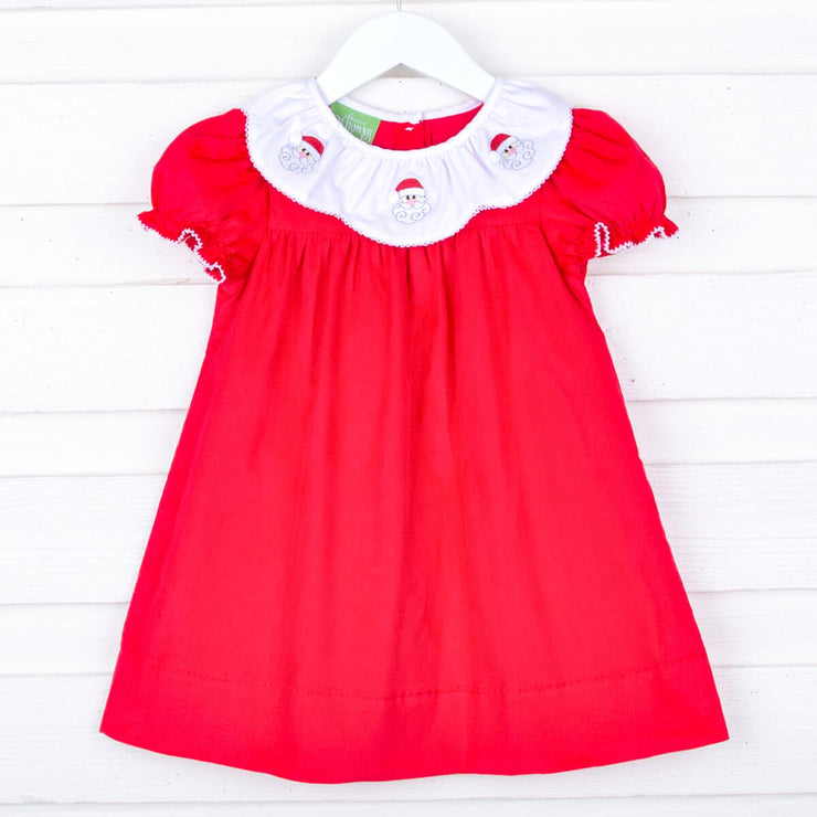 Red Corduroy Santa Face Holly Dress