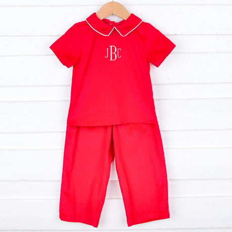 Solid Red Corduroy Pant Set