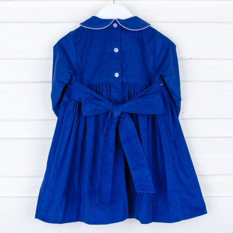 Nativity Smocked Royal Blue Collared Dress Corduroy