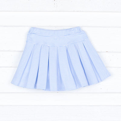 Blue Stripe Knit Pleated Skirt