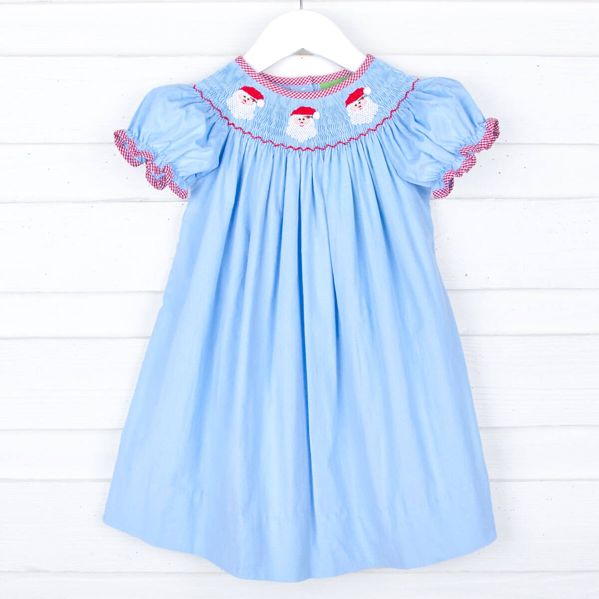 Santa Smocked Blue Corduroy Bishop Dress