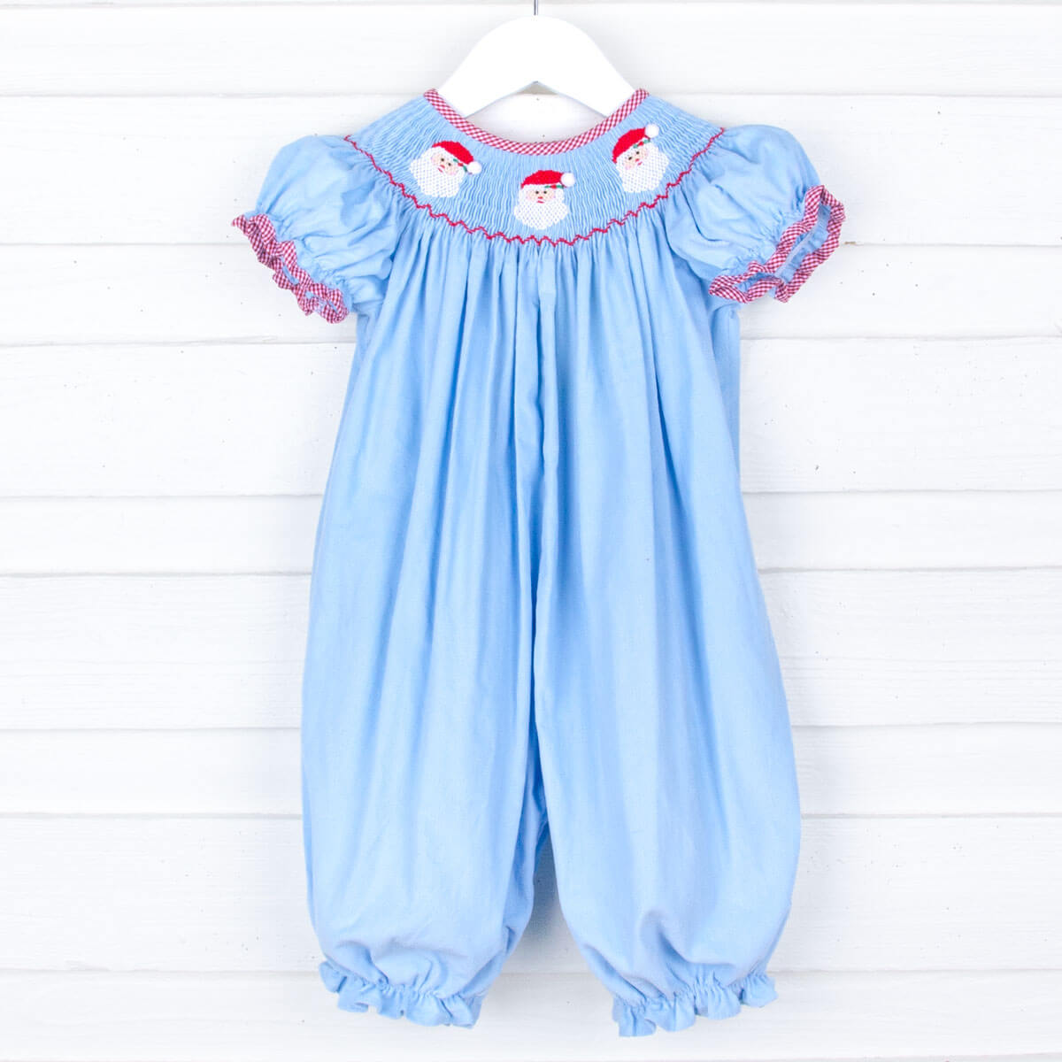 Santa Smocked Blue Corduroy Bishop Long Bubble