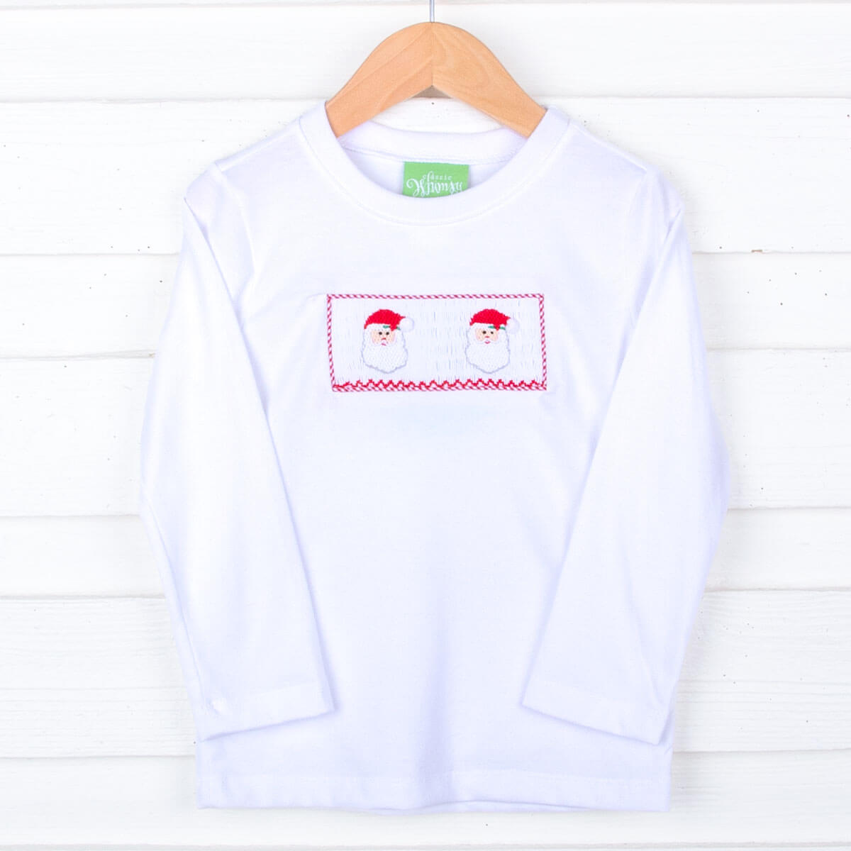 Santa Smocked White Long Sleeve Shirt