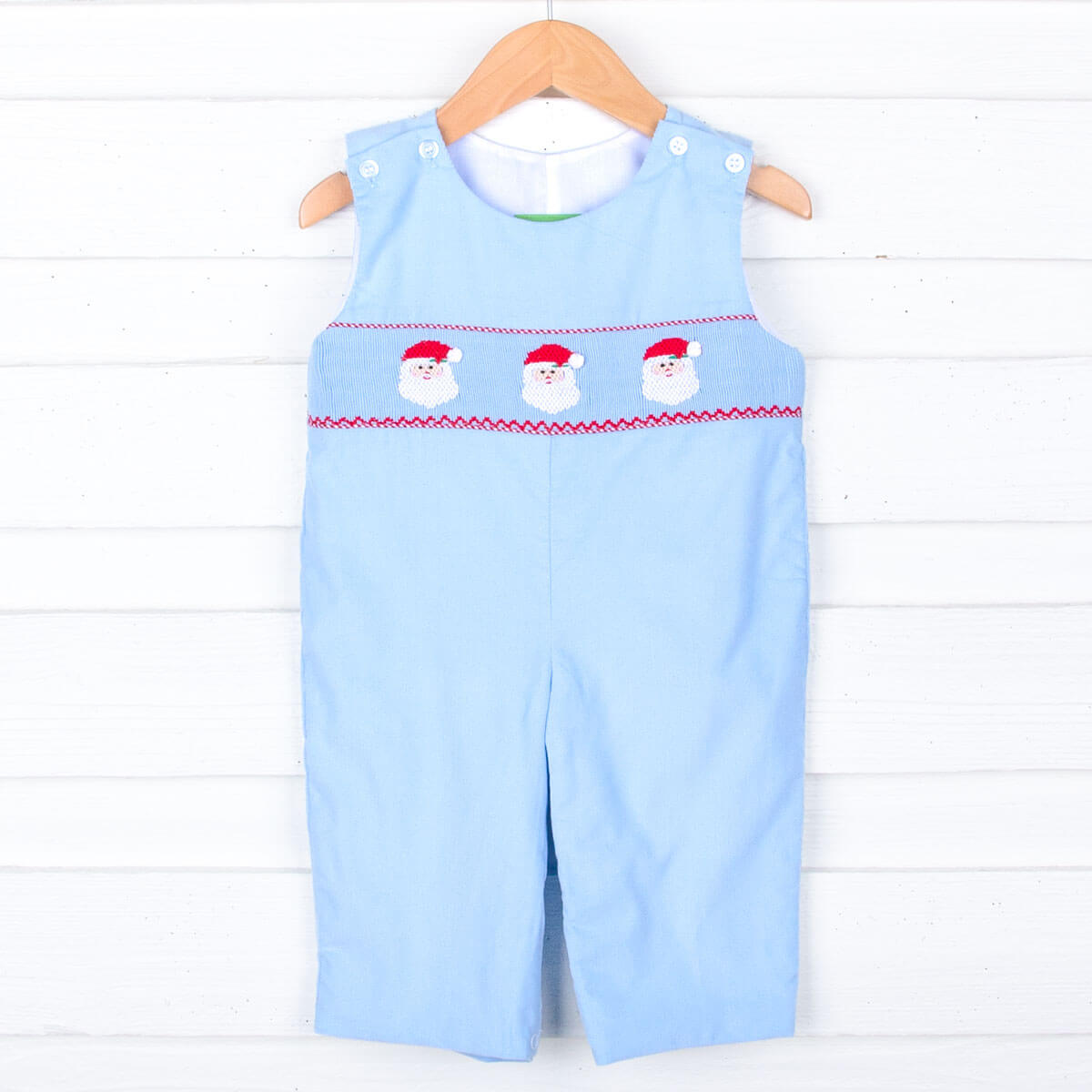 Santa Smocked Blue Corduroy Longall