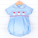 Santa Smocked Blue Corduroy Collared Bubble