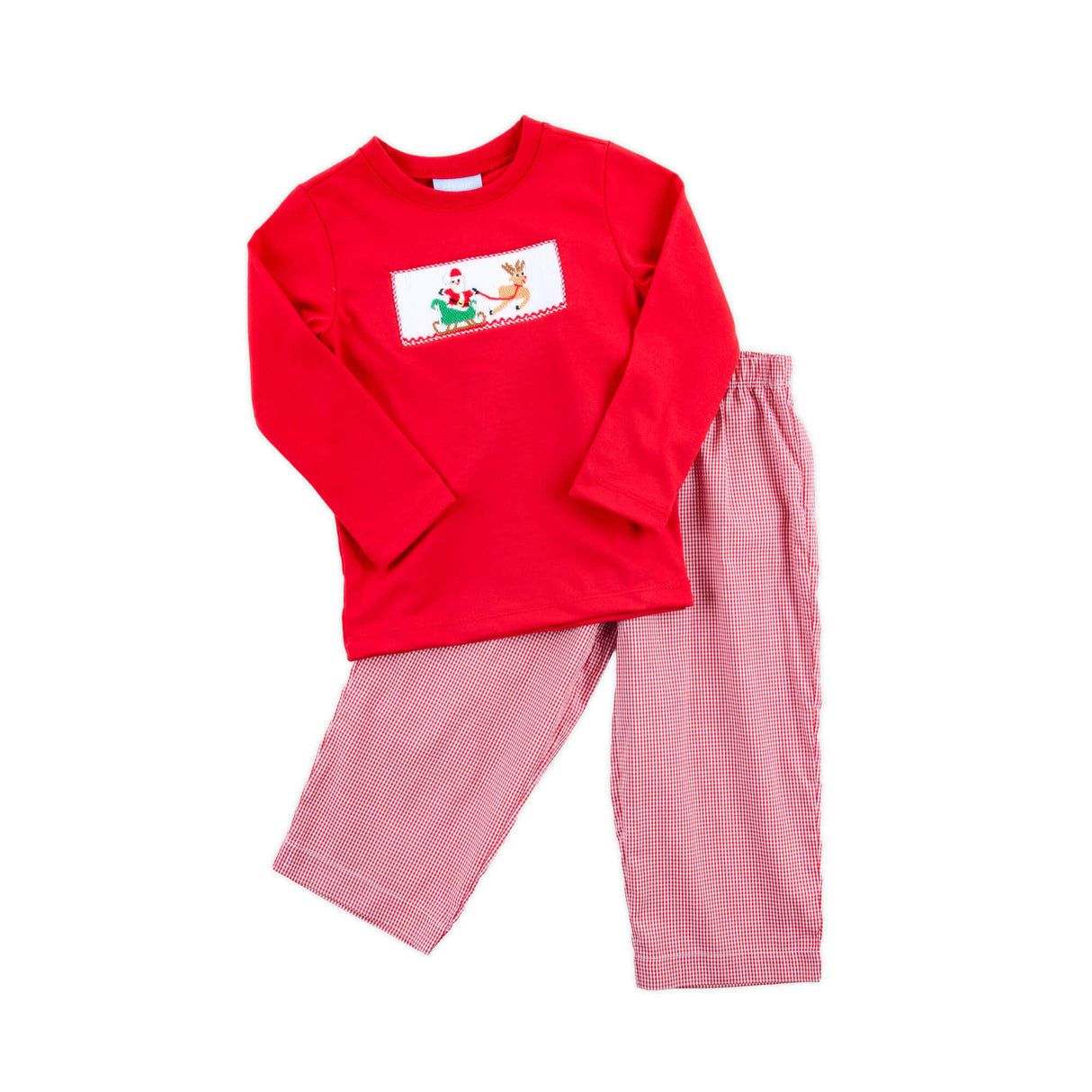 Santa's Magic Smocked Red Gingham Pant Set
