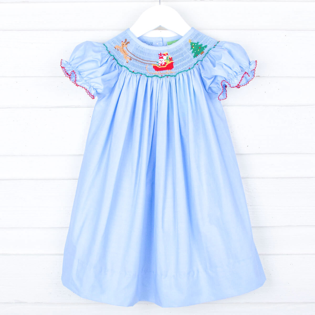 North Pole Smocked Blue Bishop Dress