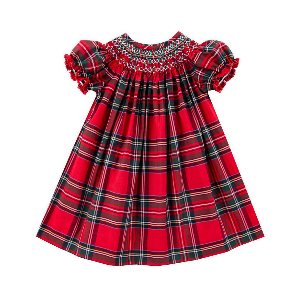 Goldbridge Plaid Red Smocked Bishop Dress