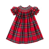 Goldbridge Plaid Red Smocked Bishop Dress