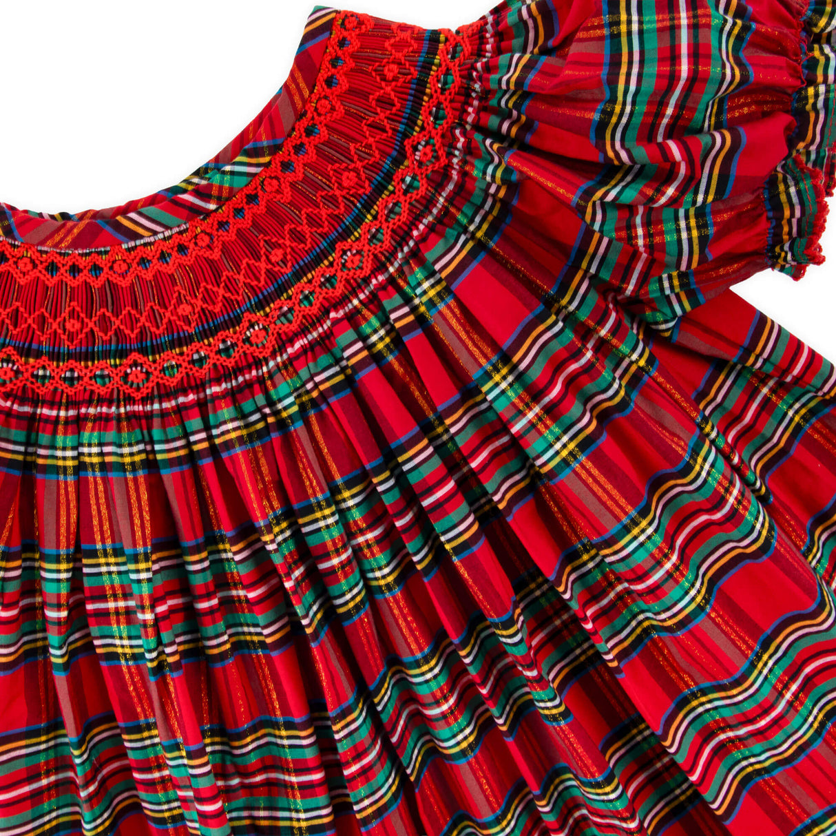 Manchester Plaid Red Smocked Bishop Dress