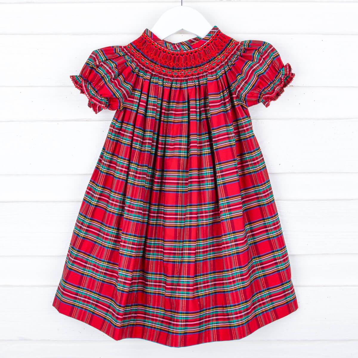 Manchester Plaid Red Smocked Bishop Dress