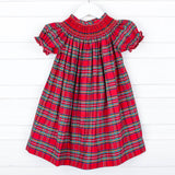 Manchester Plaid Red Smocked Bishop Dress