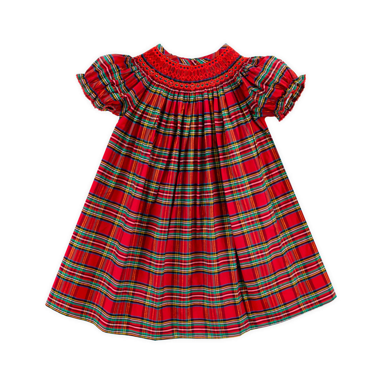 Manchester Plaid Red Smocked Bishop Dress