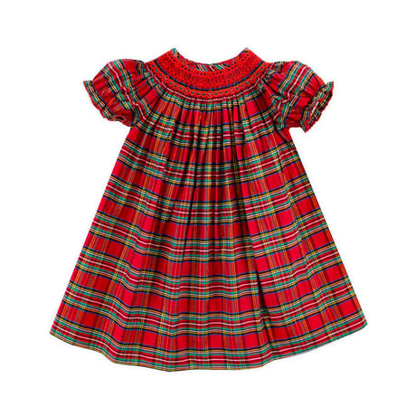 Manchester Plaid Red Smocked Bishop Dress