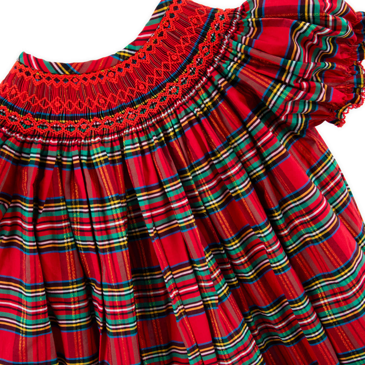 Manchester Plaid Red Smocked Long Bubble