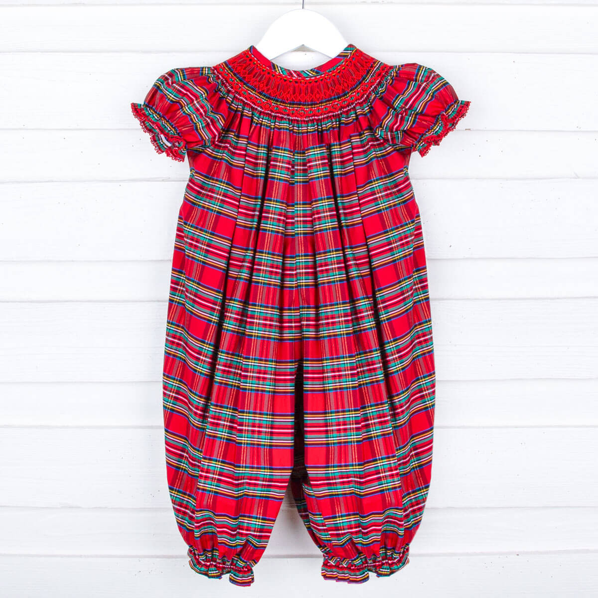 Manchester Plaid Red Smocked Long Bubble