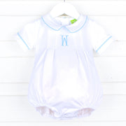 Solid White Collared Bubble with Blue Trim