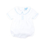 Solid White Blue Trim Collared Bubble