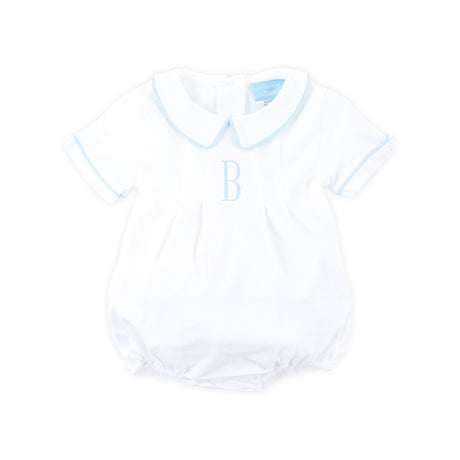 Solid White Blue Trim Collared Bubble