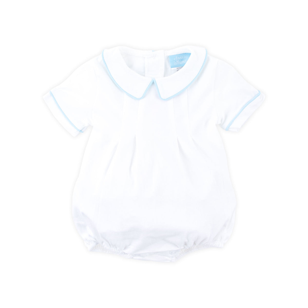 Solid White Blue Trim Collared Bubble