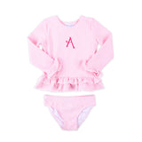 Santorini Pink Stripe Rash Guard Set