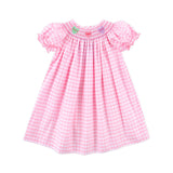 Candy Hearts Pink Gingham Smocked Bishop Dress