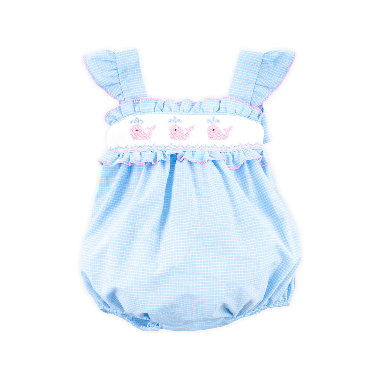 Happy Whale Blue Windowpane Smocked Amy Bubble