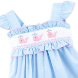 Happy Whale Blue Windowpane Smocked Amy Dress