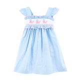 Happy Whale Blue Windowpane Smocked Amy Dress