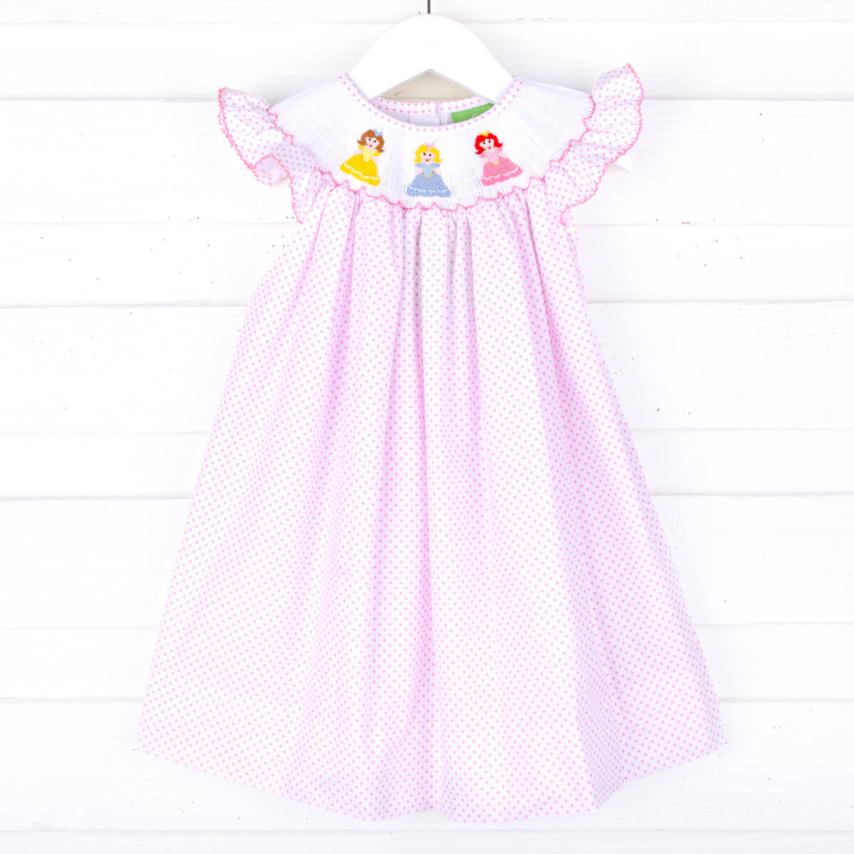 Pretty Princess Pink Dot Smocked Bishop Dress