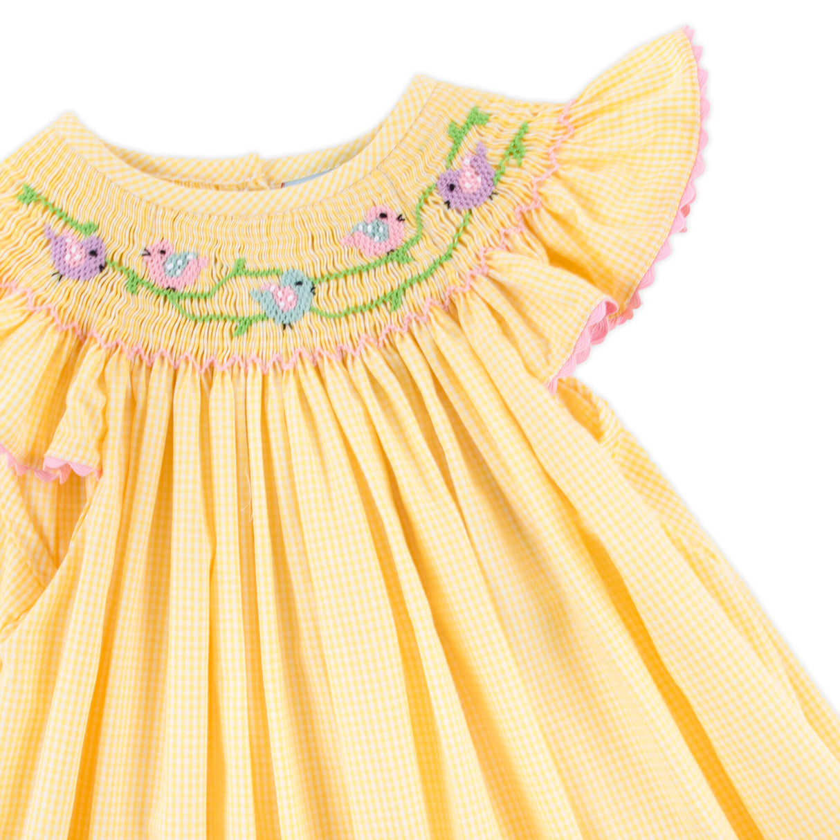 Yellow Check Bird Smocked Bloomer Set
