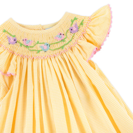 Yellow Check Bird Smocked Bloomer Set
