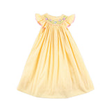 Yellow Check Bird Smocked Dress