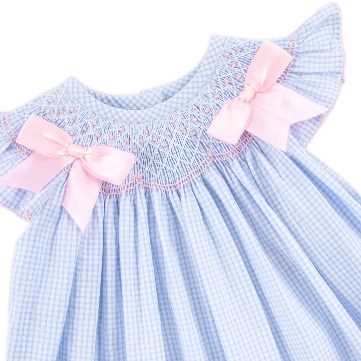 Spring In Blue Seersucker Smocked Bow Dress
