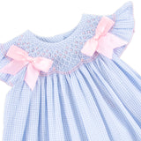 Spring In Blue Seersucker Smocked Bow Bubble