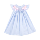 Spring In Blue Seersucker Smocked Bow Dress