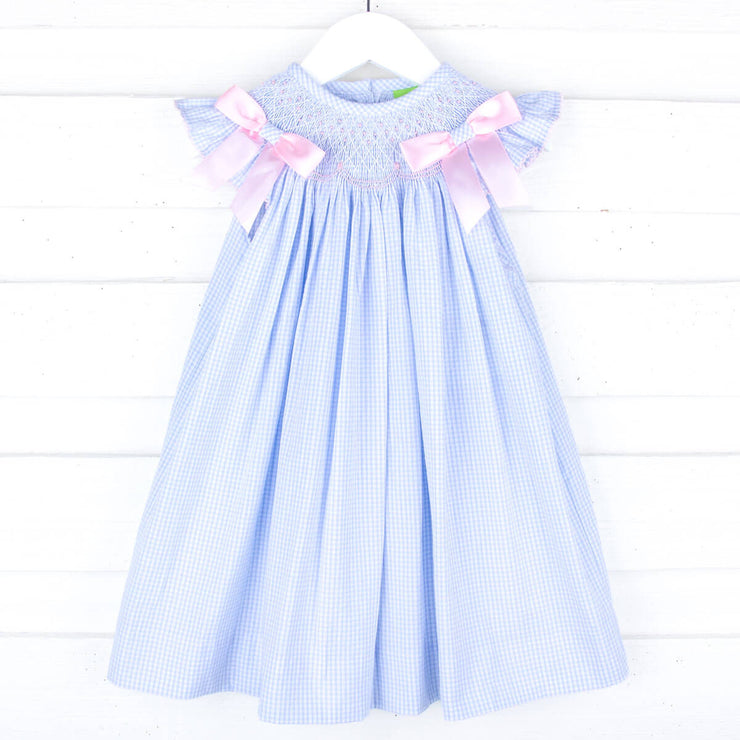 Spring In Blue Smocked Bow Dress