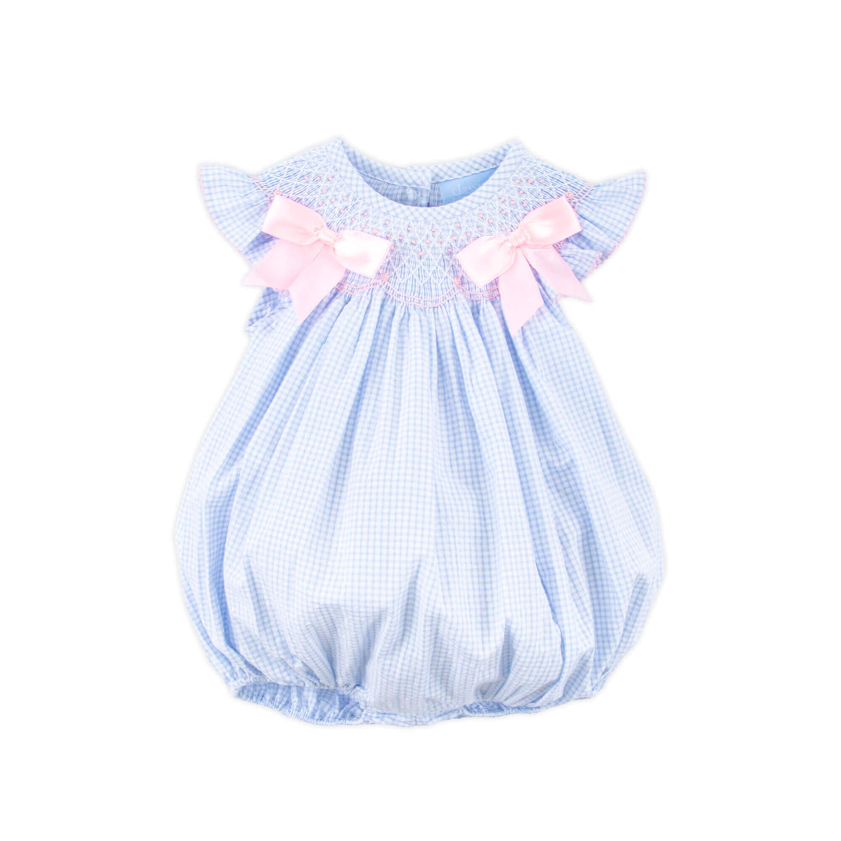 Spring In Blue Seersucker Smocked Bow Bubble