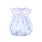Spring In Blue Seersucker Smocked Bow Bubble