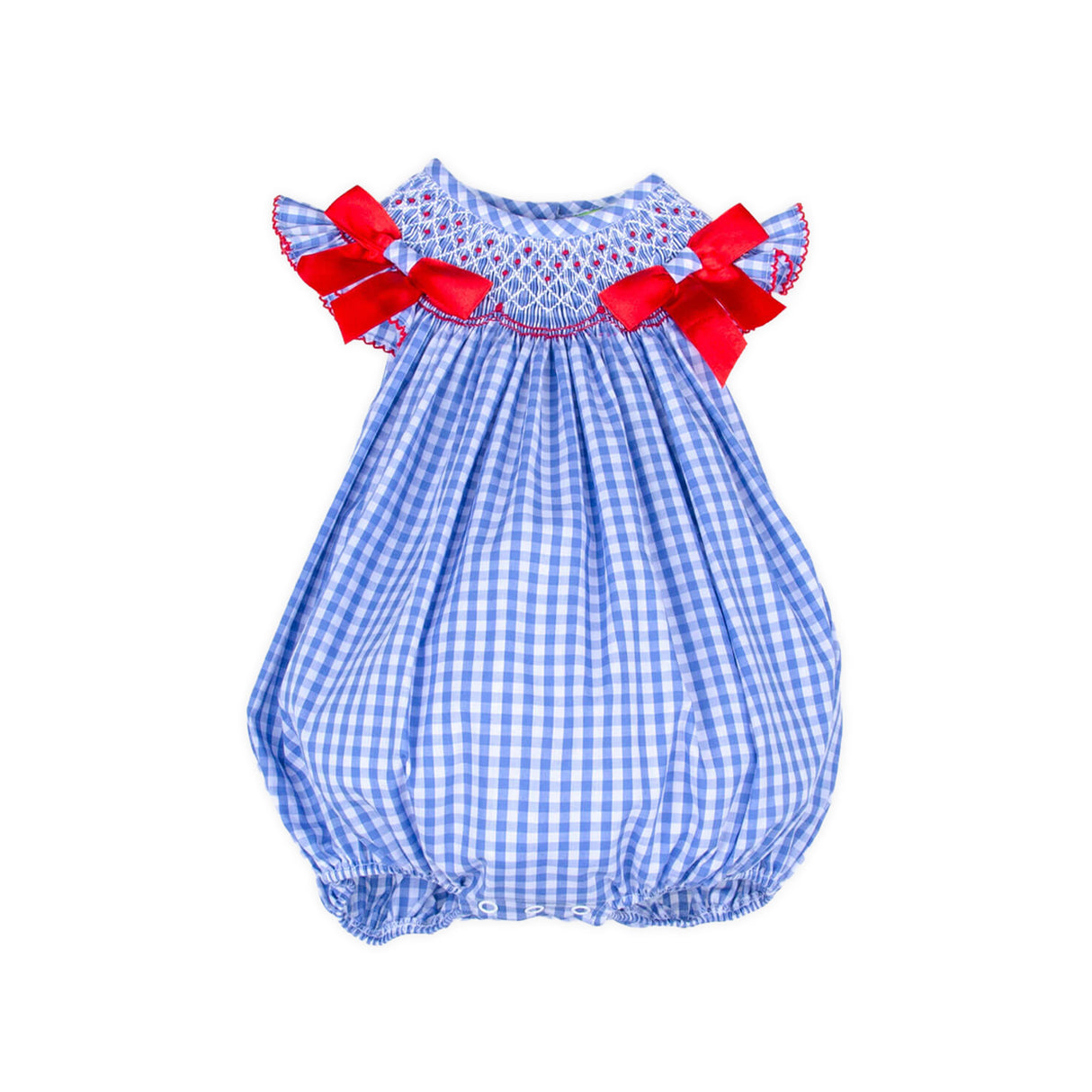Summer Blues Gingham Smocked Bow Bubble