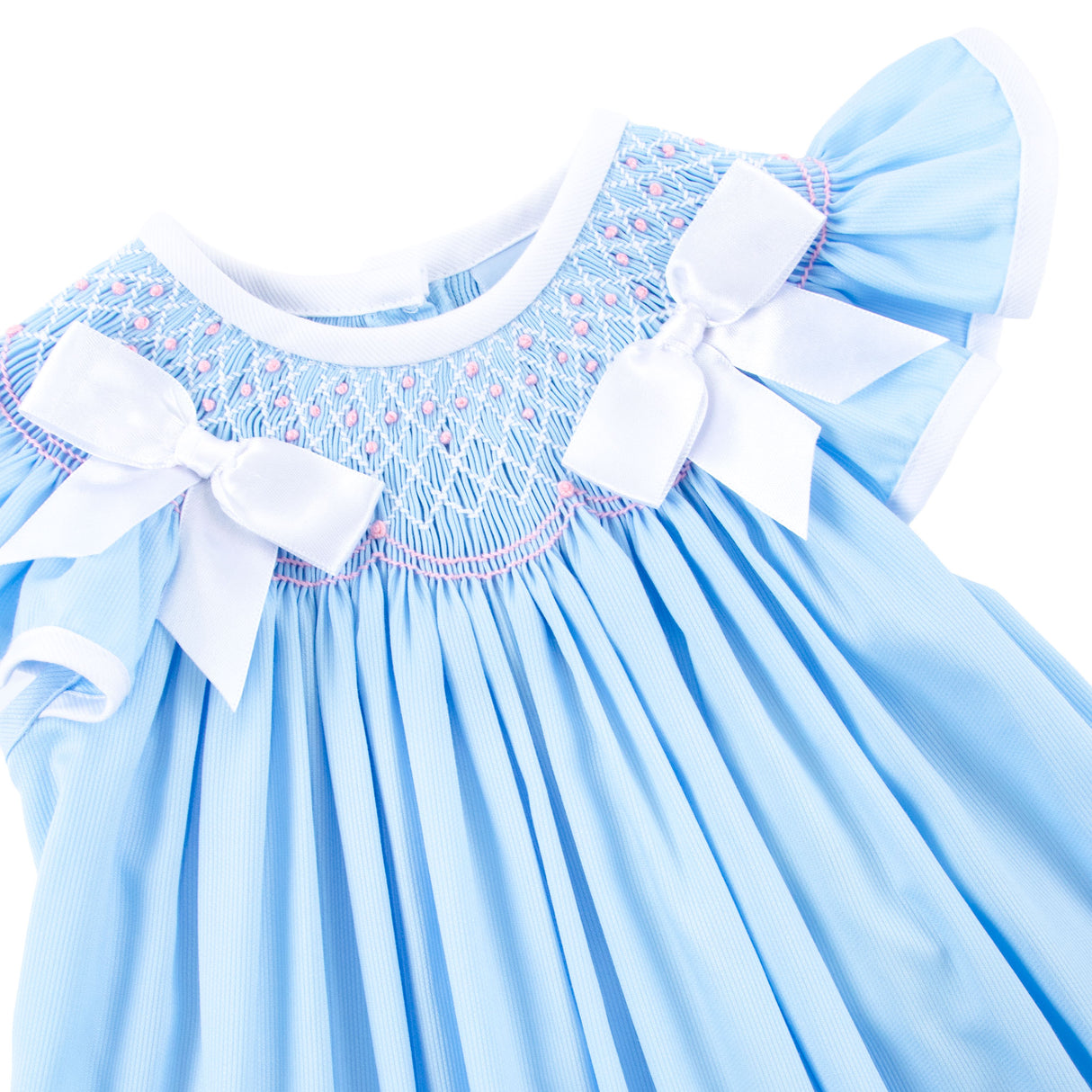 Blue Pique Smocked Bow Dress