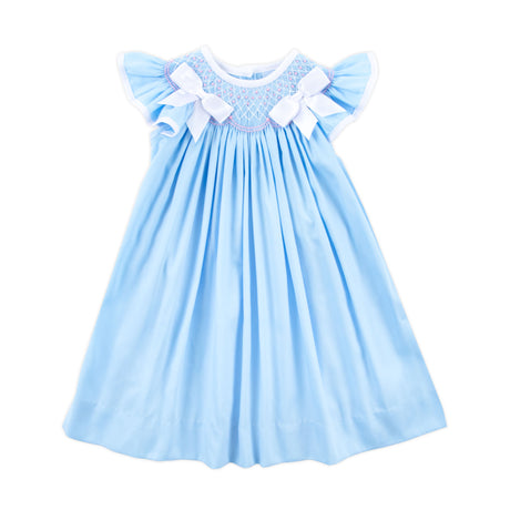 Blue Pique Smocked Bow Dress