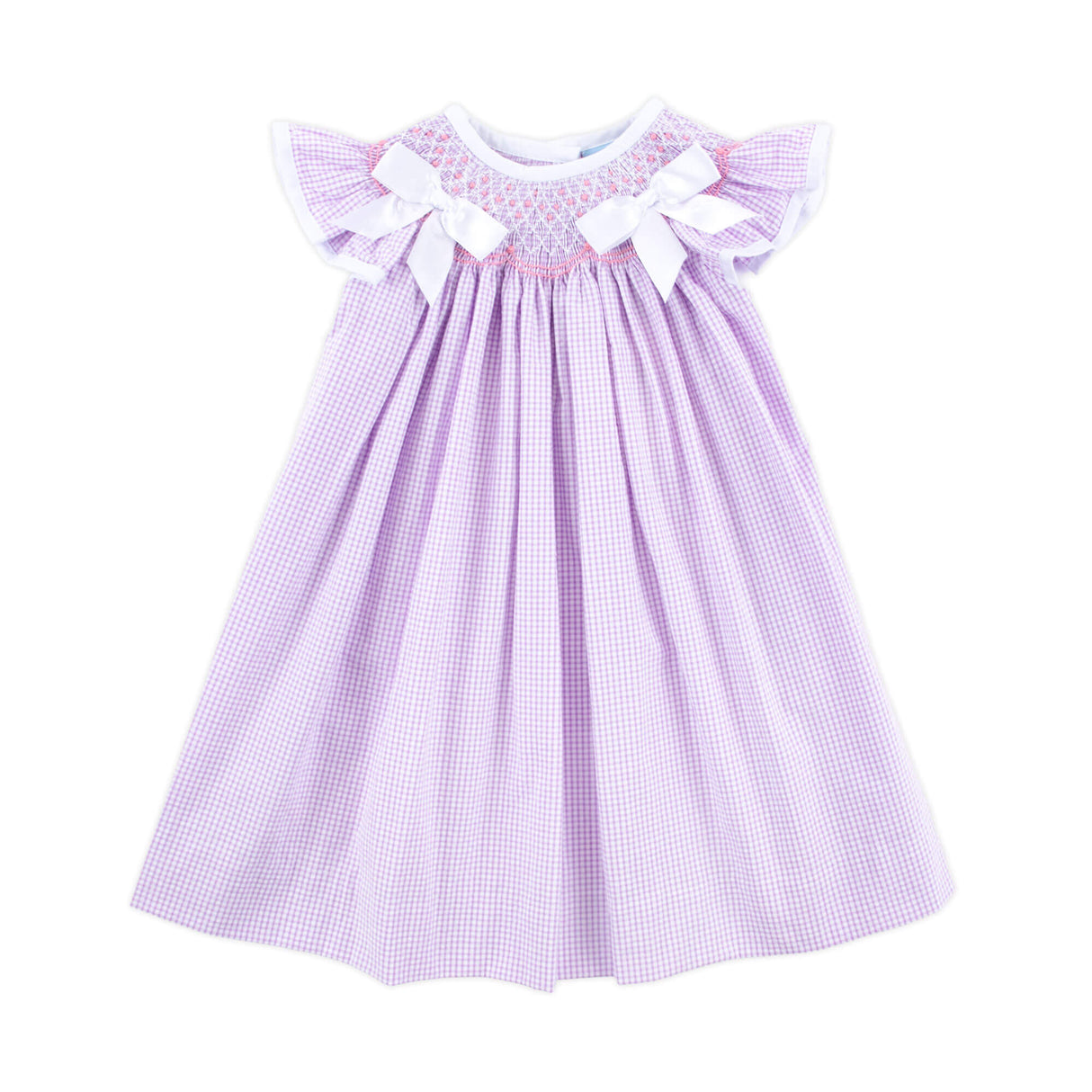 French Lavender Gingham Smocked Bow Dress