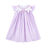 French Lavender Gingham Smocked Bow Dress