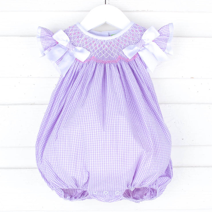 French Lavender Smocked Bow Bubble