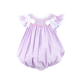 French Lavender Gingham Smocked Bow Bubble